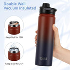 HASLE OUTFITTERS Insulated Water Bottle 22 oz Double Wall Stainless Steel Water Bottle Wide Mouth with Straw Lid & Spout Lid Keeps Cold or Hot(Ruby Purple Gradient,1)