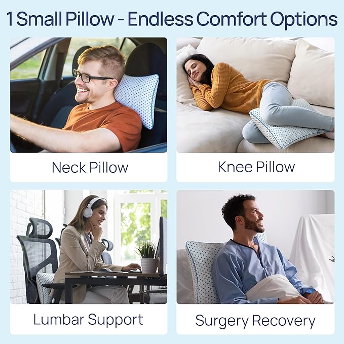 fulocean Small Cooling Memory Foam Pillow for Travel & Camping, Compressible Adjustable Pillow for Medium Firm Neck Knee Lumbar Support,Washable, Ideal Sleeping, Car, Airplane, Backpacking, Gifts