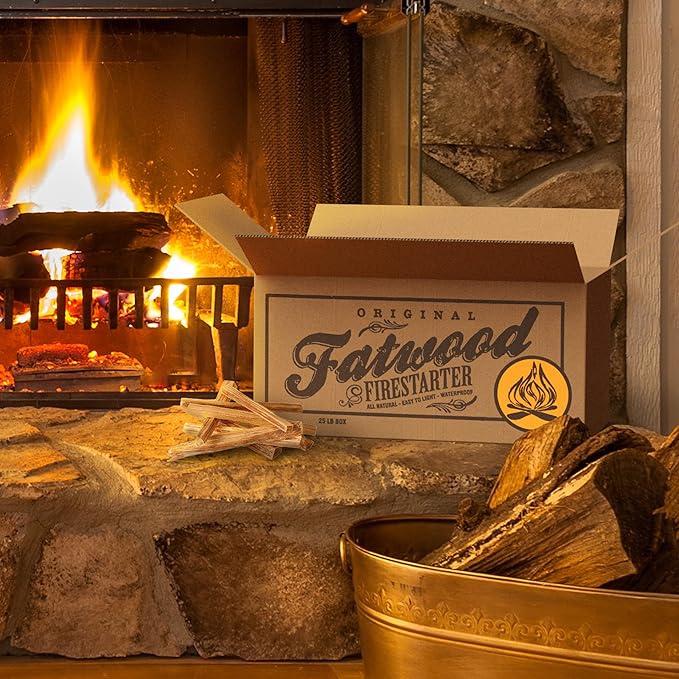 Fatwood Fire Starter Sticks 25-lb Box 2-Pack - Indoor or Outdoor All Natural Pine Fire Starters for Campfires, Fireplace, Firepit, Wood Stove, or BBQ Grill - Kindling Wood Firewood by Pure Garden