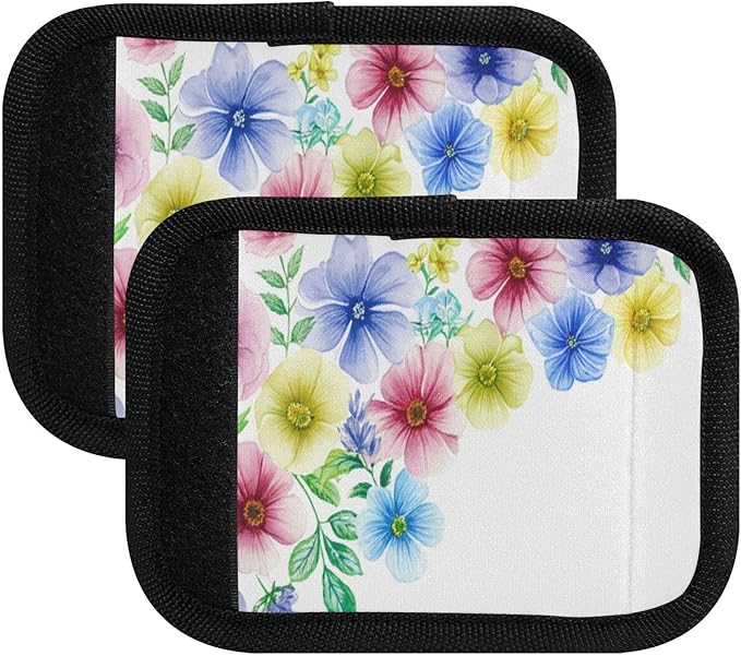 4 Pack Flowers Luggage Handle Wrap, Detachable Luggage Tag, Neoprene Suitcase Wrap with Comfort Grip & Bright Identifier for Suitcase, Travel Bag, Sports Bag