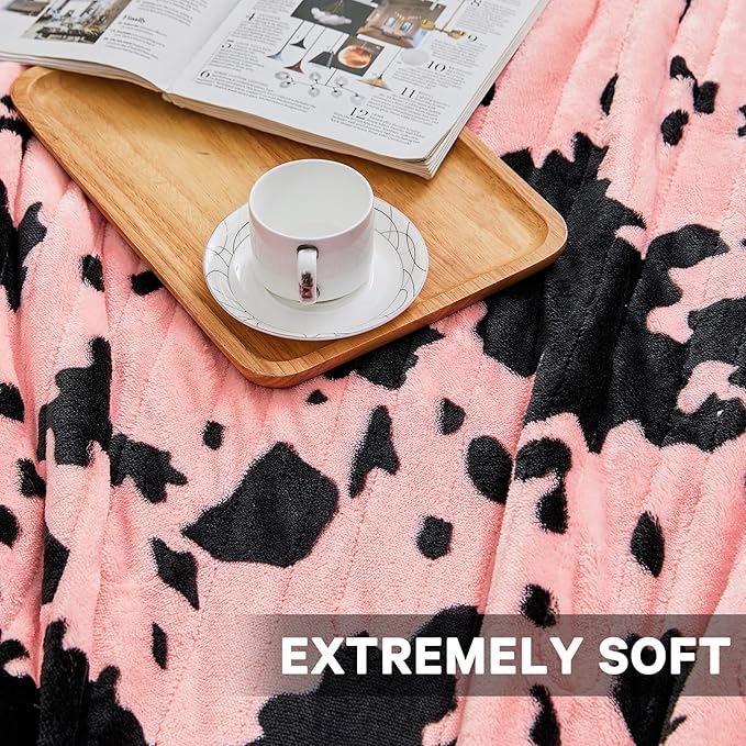 Cow Print Heated Electric Blanket Throw,50X60 Light Pink Heating Blanket with 10 Heats Levels & 8 Hours Auto Off,Highland Cow Stuff Fleece Sherpa Blankets Warmer Gifts for Women Adults Washable,ETL