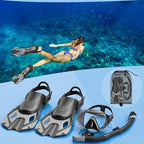 Snorkeling Gear for Adults, Mask Fin Snorkel Set, Dry Top Snorkel, Snorkeling Kit Travel Diving Package, Panoramic View Anti-Fog Anti-Leak Adjustable Swim Fins
