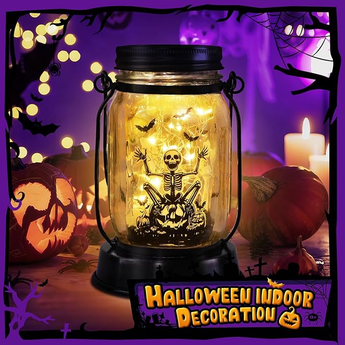Halloween Decorations Gifts for Women/Men Halloween Skeletons Solar Lanterns Skeleton Decorations Outdoor Lights Solar Garden for Yard, Patio,Backyard,Porch Torches Light