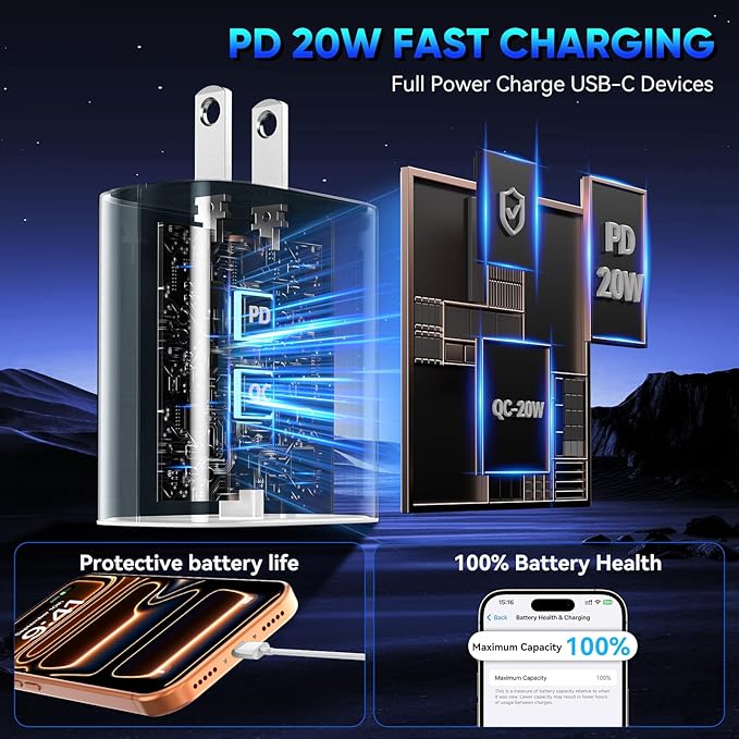 iPhone 17 16 15 Pro Charger Fast Charging, 20W USB C Fast Charger Block with 10ft Long Type C Chargers Fast Charging Cable Cord for iPhone 17/17 Pro/17 Pro Max/Air/16 Pro Max/16 Pro/15 Pro Max/Pro,S24