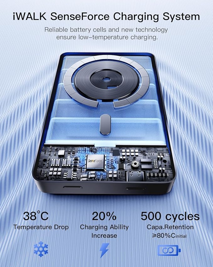 iWALK Magnetic Portable Charger, Qi2 Certified 15W Magnetic Power Bank with LED Display, 30W PD Fast Charging, 10,000mAh Battery Pack, Ergonomic Design, for iPhone 17/16/15/14/13/12 Series Gray