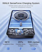 iWALK Magnetic Portable Charger, Qi2 Certified 15W Magnetic Power Bank with LED Display, 30W PD Fast Charging, 10,000mAh Battery Pack, Ergonomic Design, for iPhone 17/16/15/14/13/12 Series Gray