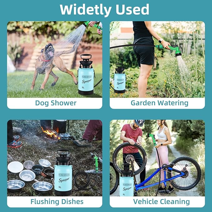 Finderomend Portable Shower for Camping with 7 Spray Modes, Hand Press Camping Shower with Removable Hose and Shower Head,Pressure Rinse Kits for Hiking Traveling Garden Beach Pet Shower