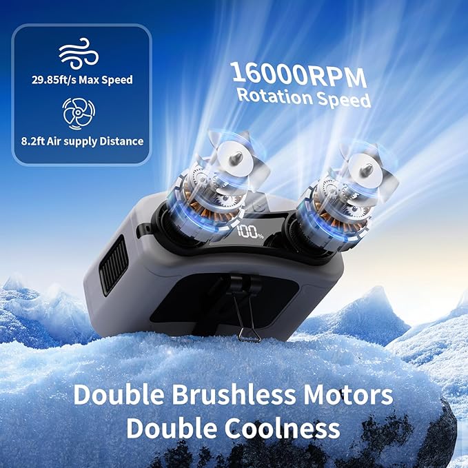 Socool 20000mAh Portable Waist Fan Clip on Wearable Belt Personal Fans Rechargeable Battery Operated, 40H Cooling Fan with 10 Speeds & Dual Motors, Neck Fans Hanging Hands-Free for Outdoor Travel