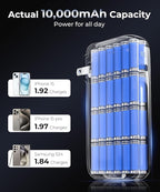 1 Pack Portable Charger with Built-in USB-C Cable & Plug, 10,000mAh 5V/4.5A Power Bank Fast Charging 22.5W, Travel Essential Battery Pack 3 Output for iPhone 16/15 Series, Samsung Galaxy, iPad