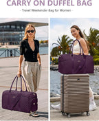 Women Weekender Travel Duffle Bag: Travel Duffel Overnight Bags with Shoe Compartment Large Carry on Tote with Toiletry Bag Weekend Traveling Yoga Gym Hospital Bag for Women with Wet Pocket 3 PCS Set