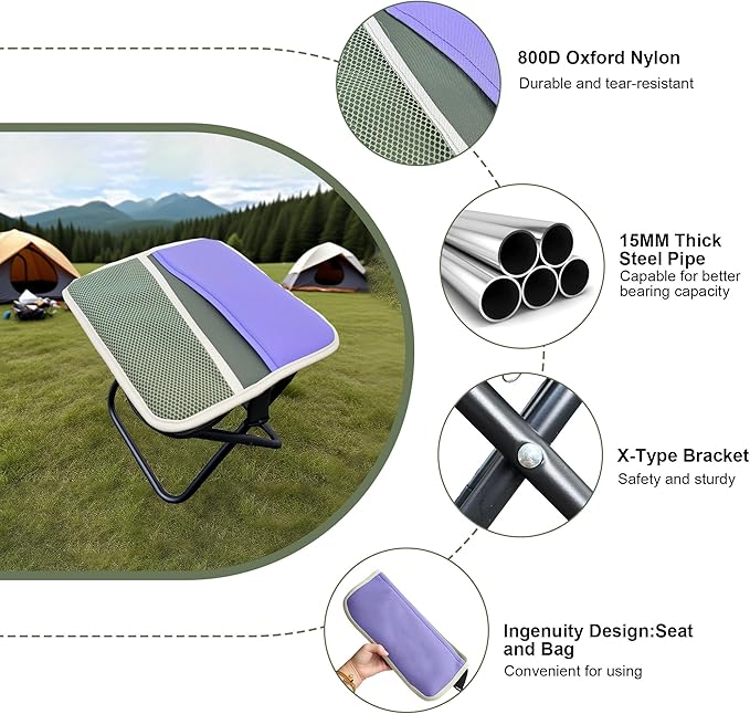 Portable Stool with Shoulder Strap-Pocket Chair for Mountaineering,Picnic,Hiking and Fishing,Handbag Style Bi-Color Foldable Stool