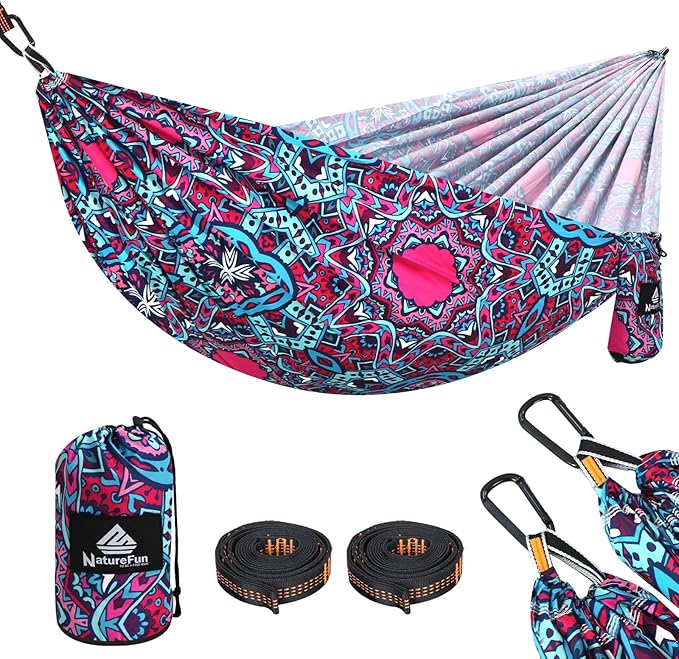 NATUREFUN Ultra-Light Travel Camping Hammock | 300kg Load Capacity,Breathable,Quick-Drying | 2 x Premium Carabiners,2 x Nylon Slings Included | Outdoor Indoor Garden