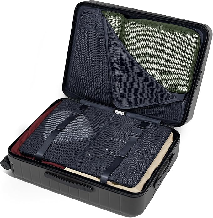 Away Medium Checked Luggage, Lightweight Hard Shell Suitcase with Spinner Wheels, Durable Rolling Luggage, TSA Lock, 26 Inch, Jet Black