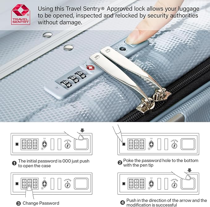 Hanke 24 Inch Checked Luggage Front Opening Rolling Suitcase Hard Sided Luggage with Spinner Wheels for Travel Woman Men.(Grey)