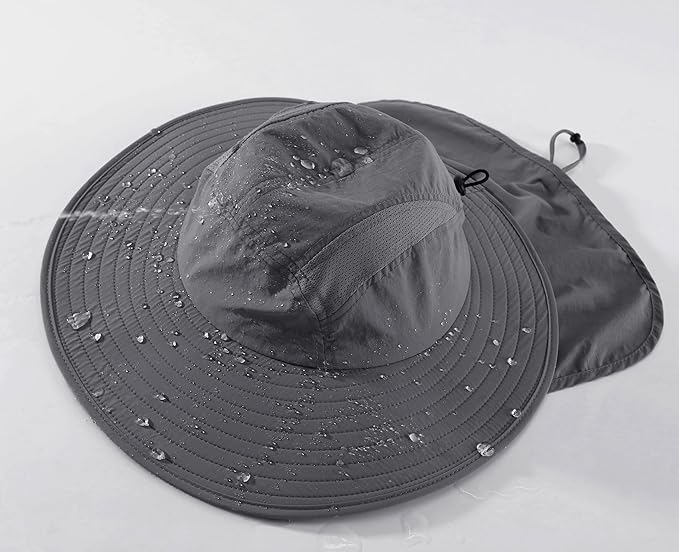 Home Prefer UPF 50+ Mens Wide Brim Fishing Hat with Neck Flap Sun Hat for Men Women Sun Protection Cap