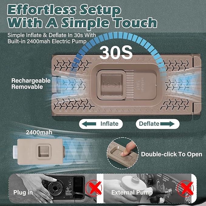 Sleeping Pad for Camping, Self Inflating Camping Pad with Pillow, 3.14" Compact Thick Memory Foam Camping Mattress Pad, Travel Portable Camp Sleeping Mat with Built in Pump