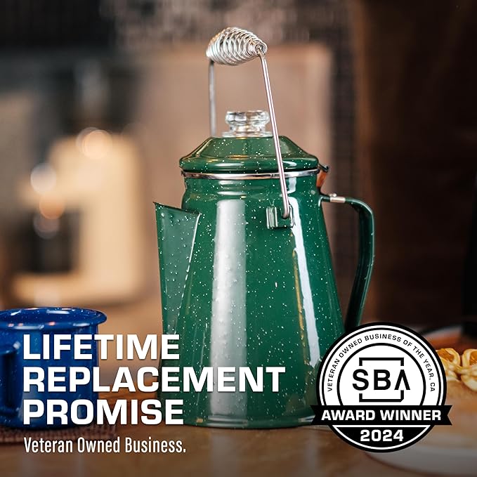 COLETTI Classic Percolator Coffee Pot — Camping Coffee Percolator, Campfire Coffee Pot – Camping for Groups — Brew for the Whole Campsite (Green, 18 Cup)