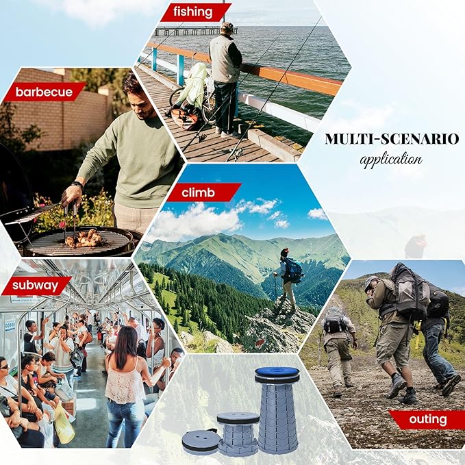 2 Pack Upgraded Collapsible Stool Folding Stool with Cushion,Retractable Folding Stool Max Load Capacity 400lbs, Portable Telescoping Stools for Camping Hiking Outdoor BBQ -Grey