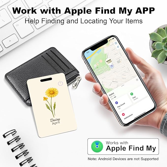 Wallet Tracker Card (iOS Only), Rechargeable Bluetooth Smart Tracking for Apple Find My Compatible Anti Tracker for Men Women Slim Item Locator for Purse Passport Key Luggage Tag (1Pcs/APR FLR)