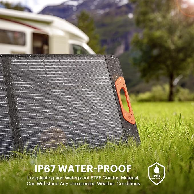 200 Watt Portable Solar Panel for Power Station,RV Essentials,200W 20V Foldable Solar Charger with Solar Cable,23.5% High Efficiency IP67 Waterproof 4 Kickstands for Camping RV Road Trip