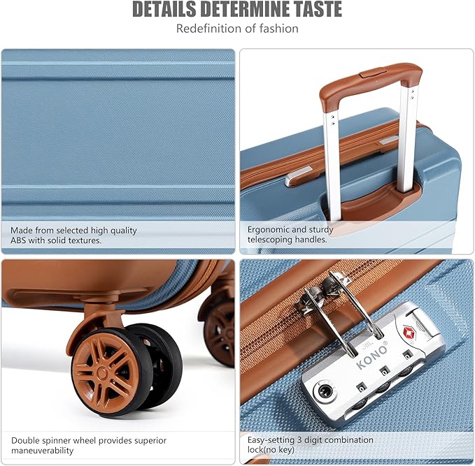 Kono 20'' Carry on Luggage Lightweight with Spinner Wheel TSA Lock Hardside Luggage Durable Small Carry on Suitcase Apricot Blue