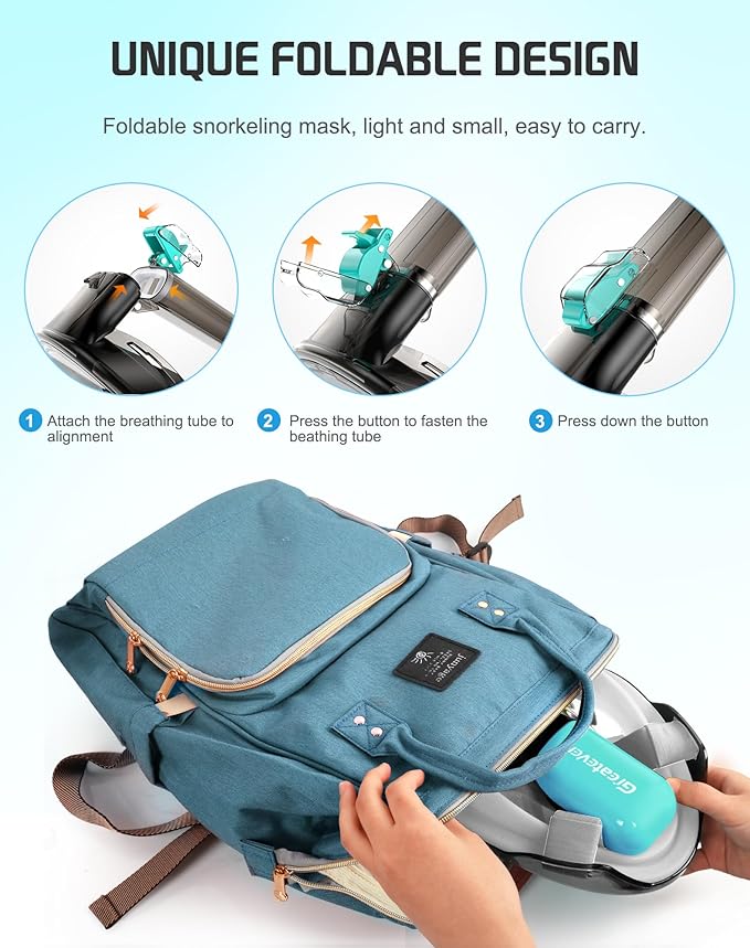 Greatever Full Face Snorkel Mask, Snorkeling Gear for Adults with Latest Dry Top Breathing System and Detachable Camera Mount, Foldable Snorkel Mask Adult, Snorkels Anti-Fog & Anti-Leak