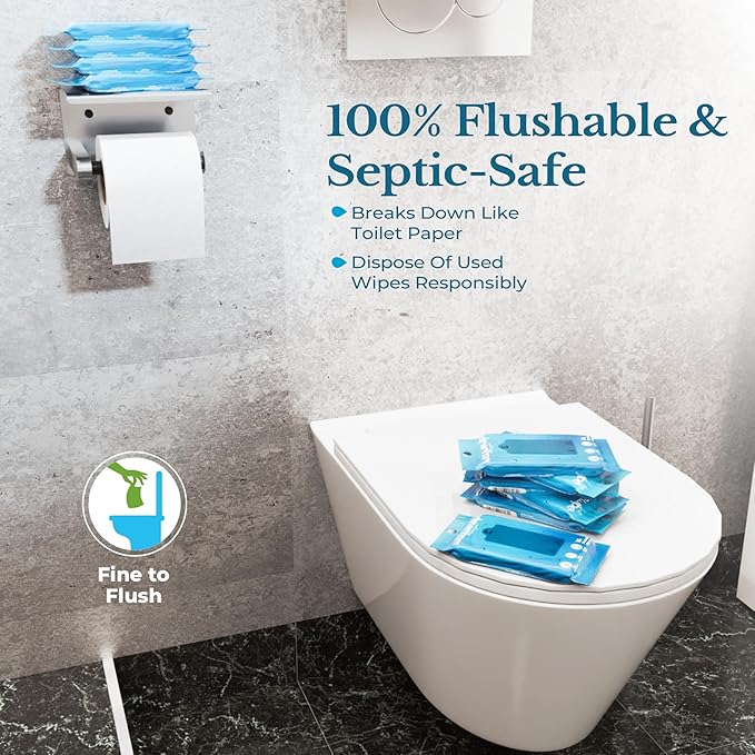 Flushable Wet Wipes for Travel & On-The-Go | 24 Pack - 14 Wipes Per Pack (336 Count) | XL Adult Cleansing Cloth for Men & Women | Hypoallergenic 100% Plant Based, Fragrance Free