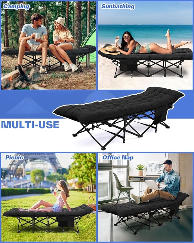 Sportneer Camping Cots for Adults: 1200D Double Layer Oxford Camping Cot with 2 Side Pockets - Heavy-Duty Comfort Cot Bed for Camping Travel Tent Day Outdoor & Home Guest, Ease of Setup