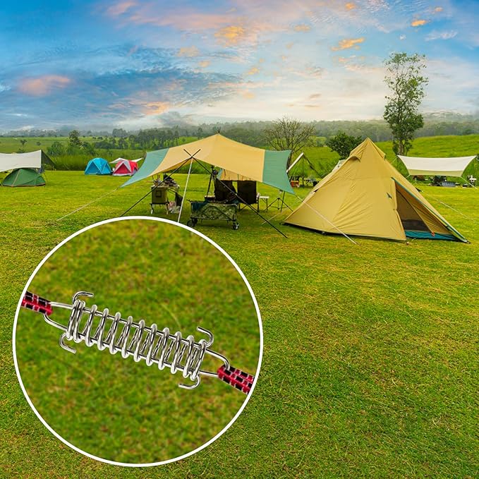 Suwimut 12 Pieces Tent Spring Buckle, Windproof Stainless Steel Rope Tensioner Awning Fixed Hook Buckle, Heavy Duty Tension Springs for Outdoor Camping, Dog Chain, Swing, Hammock Chair, Punching Bag