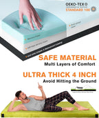 4 Inch GAIALOOP Extra Thick Memory Foam Camping Mattress, Roll Up Floor Sleeping Mat Camp Cot Mattress Pad Travel Camping Couch Bed for Guest Adults Side Sleepers