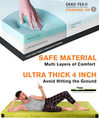 4 Inch GAIALOOP Extra Thick Memory Foam Camping Mattress, Roll Up Floor Sleeping Mat Camp Cot Mattress Pad Travel Camping Couch Bed for Guest Adults Side Sleepers