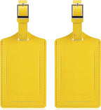 Travelambo Luggage Tags for Suitcases Faux Leather Privacy Protection 2 Pack Bag Tags Travel Accessories Essential, Energetic Yellow