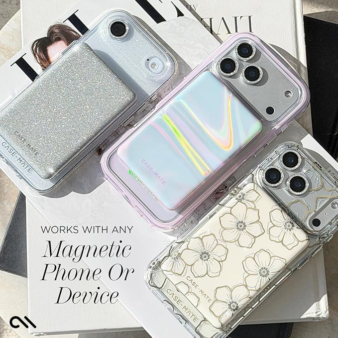 Case-Mate MagSafe Portable Charger Power Bank 5000mAh - iPhone Charger for Fast Charging - Qi Compatible Magnetic Wireless Battery Pack with USB-C Cable for all phones - Slim Lightweight - Floral Gems