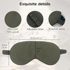 Sleep Mask Linen Eye Mask with Elastic Band,Comfort Sleeping Shade for Nighttime Sleeping, Traveling & Napping,Side Sleeper Eye Cover Cooling with Travel Bag Gift Package(Dark Olive)