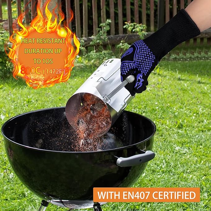 BBQ Fireproof Gloves, Grill Cut-Resistant Gloves 1472°F Heat Resistant Gloves, Non-Slip Silicone Oven Gloves, Kitchen Safe Cooking Gloves for Oven Mitts,Barbecue,Cooking, Frying, Blue（2 Pairs）