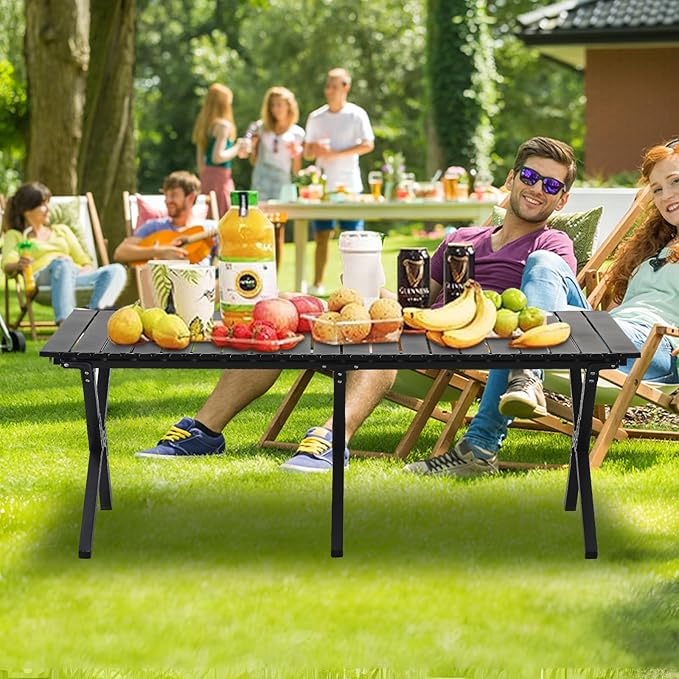 BOOSDEN Aluminum Folding Camping Table, Portable Foldable Picnic Table, Outdoor Lightweight Roll-up Camping Table, Collapsible Camp Table for Beach,Party, Patio, BBQ, Travel, Backyard