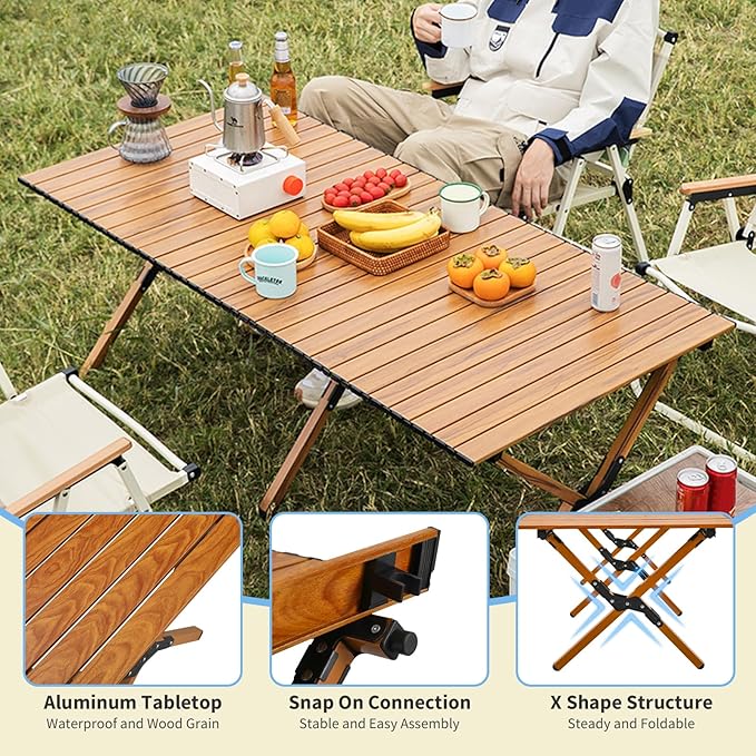 Roll-Up Camping Table Aluminum Low Folding Table for Outdoor Picnic BBQ Backyard Beach Easy Carrying in Bag-4FT