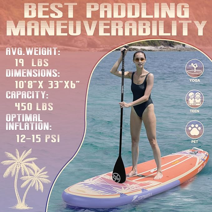 UPWELL 11’6”/11'2”/11'/10'8”/10'6”/10'2” Inflatable Stand Up Paddle Board with sup Accessories Including Backpack, Repairing Kits, Non-Slip Deck, Leash, 3 Fins, Paddle and Hand Pump
