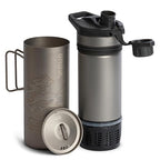GRAYL GeoPress Titanium 24 oz Water Purifier Bottle with Cooking Lid - Filter for Hiking, Camping, Survival, Travel (Covert Black)