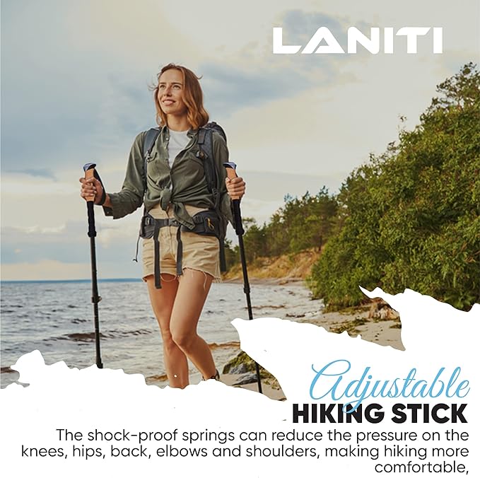 Laniti Nordic Walking Sticks – Adjustable Hiking Poles Expandable to 54" – Lightweight Trekking Poles with 10 Tips – Shock-Absorbing Carbon Fiber & Aluminum – for Men, Women