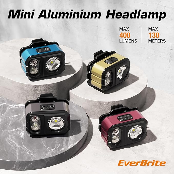 EverBrite Rechargeable LED Headlamp, Only 1.59 OZ Ultra-Light with Hat Clip, IP67 Waterproof, White/Red/Green Light, 7 Modes for Camping, Running and Backpacking-Green