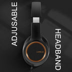 Lorelei X8 Over-Ear Wired Headphones with Microphone with 1.45m-Tangle-Free Nylon Line&3.5mm Plug,Lightweight Foldable & Portable Headphones for Smartphone,Tablet,Computer,Mp3/4(Black-Gold)