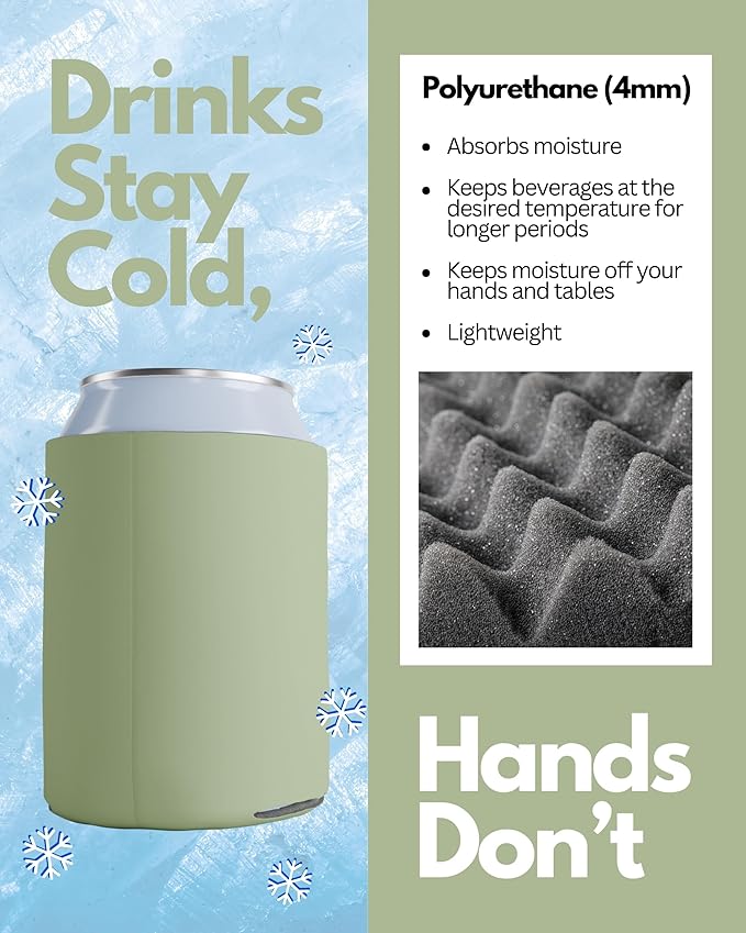 PartyPrints 25 Pack Sage Blank Can Cooler Sleeves, Customizable Bulk Insulated Foam for Beer, Collapsible Plain Drink Holder, Cold Soda Insulator, 12oz Regular, 16oz Tall Cans