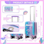 Cute Mermaid Kid’s Luggage Set 2 Piece Suitcase Set 16’’ Hardside Luggage with Spinner Wheels Girls Travel Rolling Luggage Carry on Luggage Airline Approved