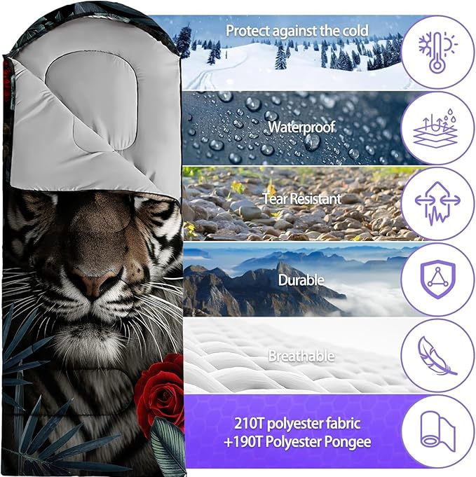 Sleeping Bags for Adults Youth Kids,3D Printing Camping Sleeping Bag for Girls Boys Lightweight Waterproof Cold/Warm Weather Sleeping Bag for 3 Seasons
