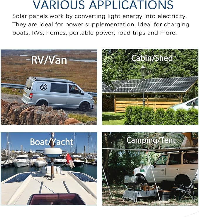 Flexible Solar Panel 100W 105W 12V Monocrystalline 250° Curvature Fiberglass High Efficiency Lightweight for RVs Boat Cabin (Black)