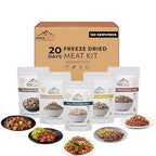 MOUNTAIN ESSENTIALS Freeze-Dried Meat Variety Kit – 3 Chicken Dices, 3 Beef Dices, 3 Ground Beef, 2 Shredded Pork & 1 Pork Sausage Crumble | 10 Servings per Pouch | Shelf-Stable Daily Meals, Camping & Emergency Food | Made in USA