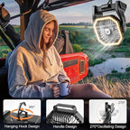 Odoland Rechargeable Camping Fan, 20000mAh Battery Fans with LED Lantern for Tent Car Beach Storm, Portable Ventilador Recargable Light Desk Fan for Picnic Power Outage Hurricane, Black