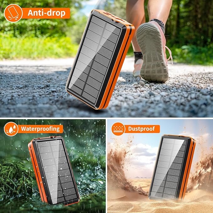 Solar Power Bank Portable Charger 52800mAh 5V/3A Fast Charging Battery Pack with Built in 4 Cables 2 Outputs & LED Flashlight for All Mobile Devices Camping Traver Outdoor