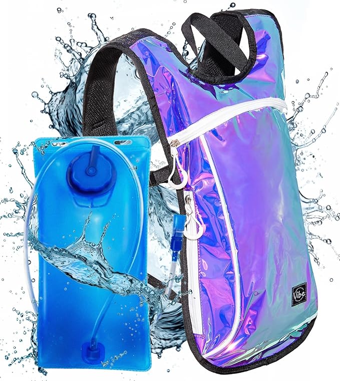 Vibe Festival Gear Hydration Pack Backpack with 2L Water Bladder for Women, Men, Teens, Kids - Hydropack Hydro Sports, Outdoor, Running, Camping, Hiking, Festivals, Raves